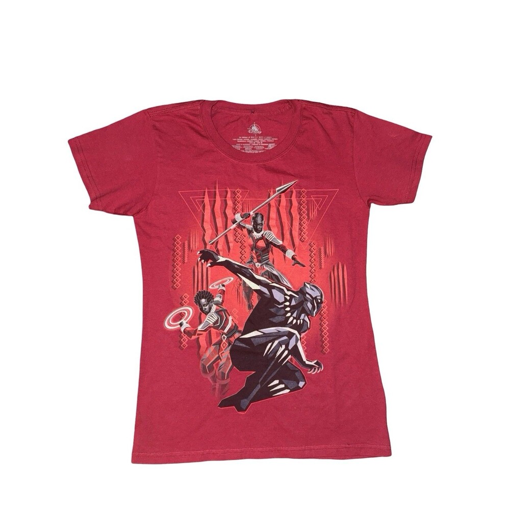 DISNEY STORE RED & BLACK GRAPHIC BLACK PANTHER T-SHIRT TOP BLOUSE SIZE: M NWT